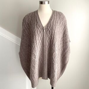 Nanette Lepore Wool Blend Cable Knit Zip Poncho in Oatmeal - Size M